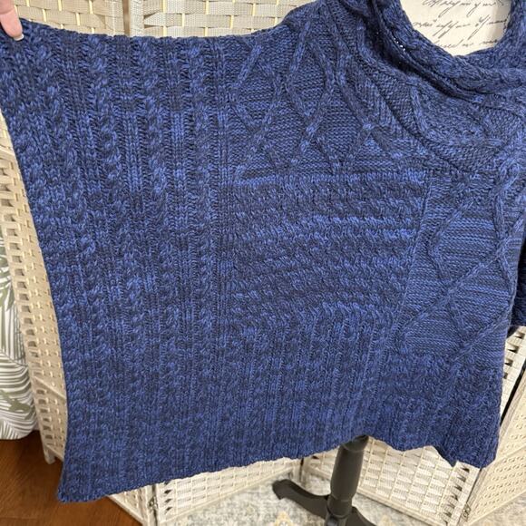 Aran Traditions Shawl Neck Cape Women’s One Size Navy Blue Cable Knit Poncho NEW - Picture 4 of 8